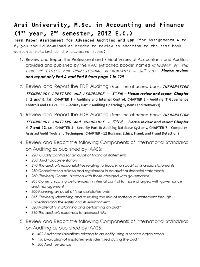 Term Paper Assignment For Advanced Auditing and EDP | PDF | Auditor's ...