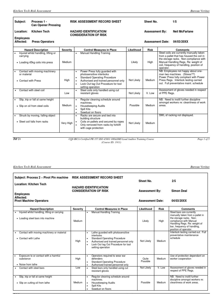 4 Kitchen Tech Risk Assmnt Records PDF | PDF | Risk Assessment | Risk