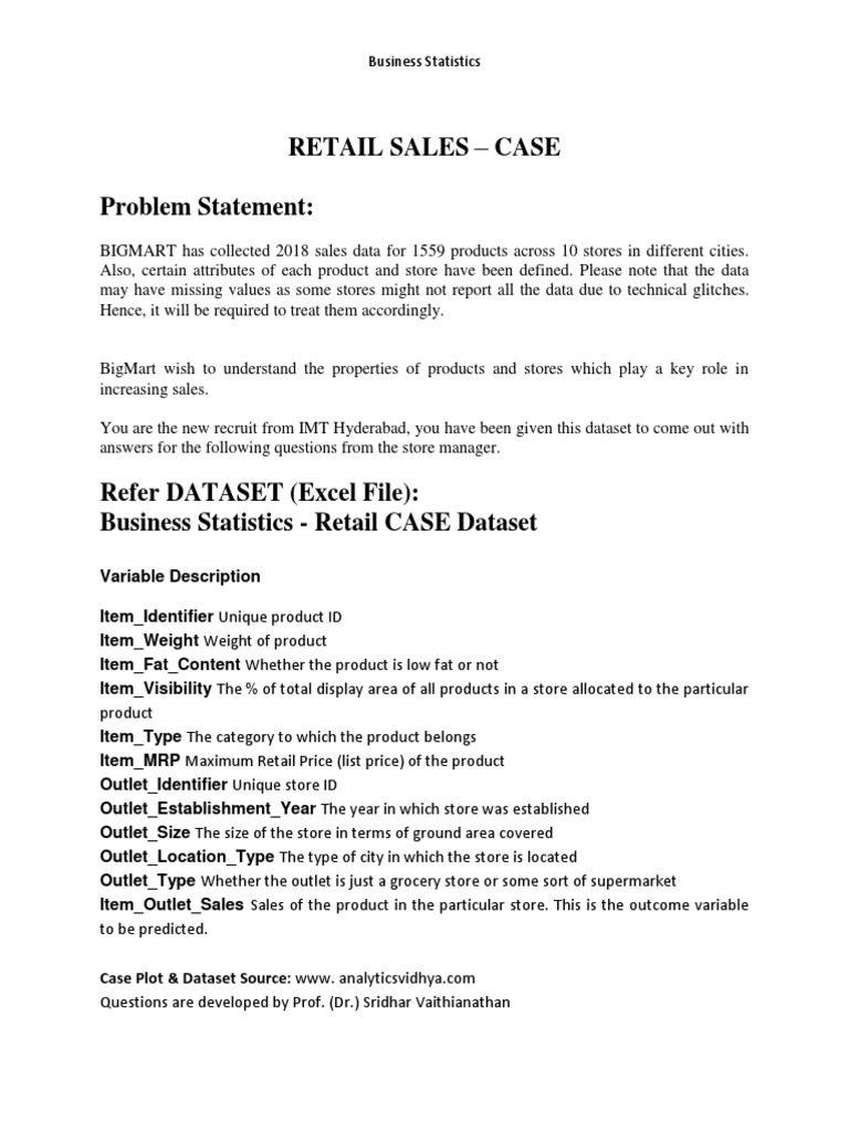 BigMart Retail Sales Data Analysis | PDF | Standard Deviation | Mean