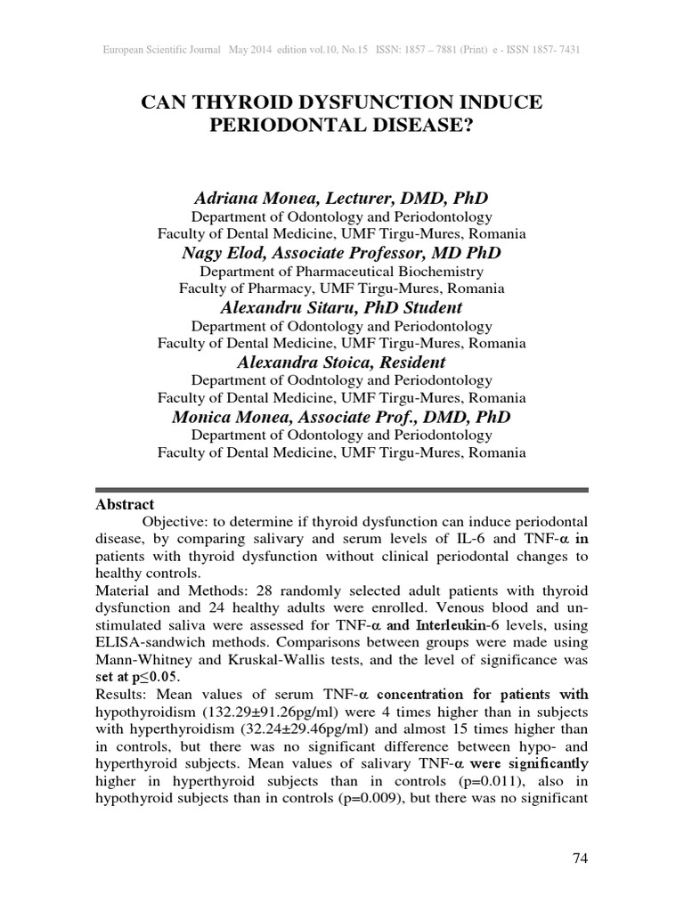 Thyroid Dysfunction and Periodontal Disease A Comparison of