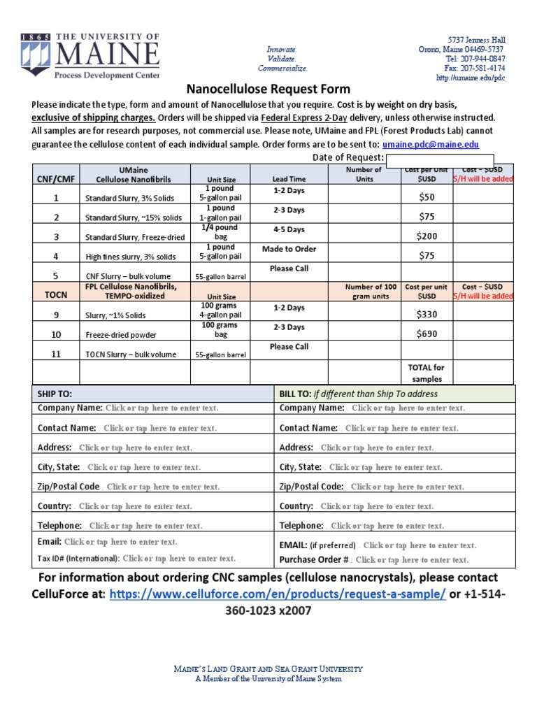 Nanocellulose Research Order Form | PDF | Business
