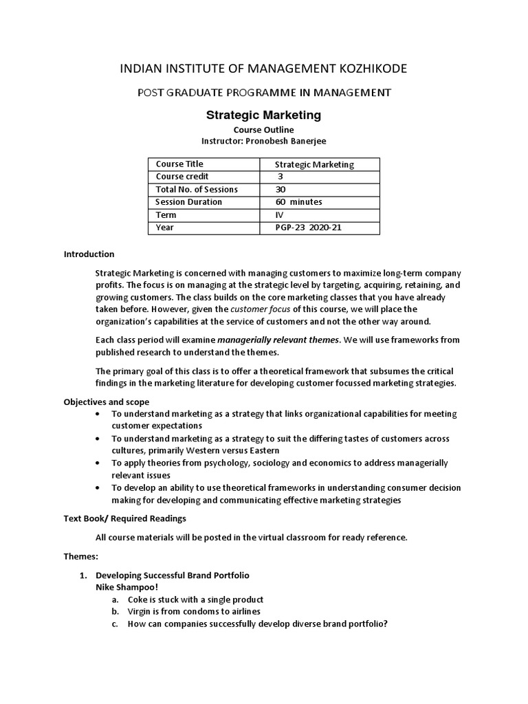 Strategic Marketing Course Outline | PDF | Brand | Marketing Strategy