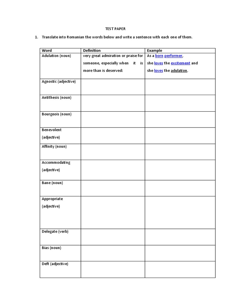 Romanian Translation Test Paper | PDF