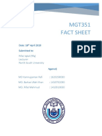 MGT351 Fact Sheet: Date: 18 April 2019 Submitted To: Rifat Iqbal (RFQ) Lecturer North South University