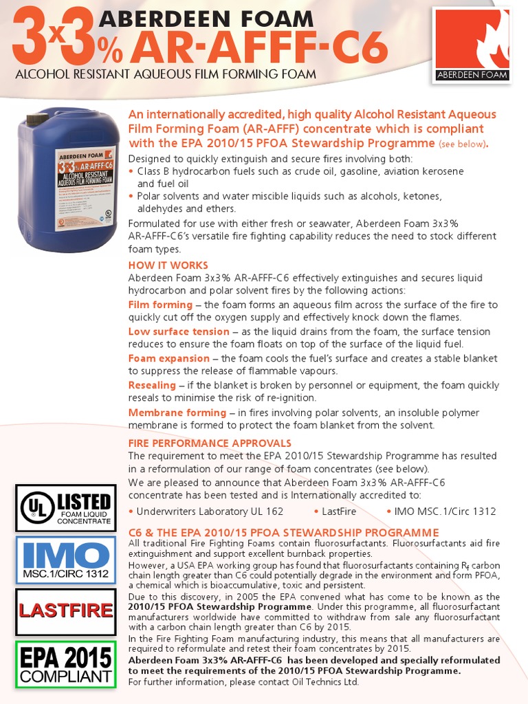 Aberdeen Foam AR-AFFF-C6 Overview | PDF | Chemical Substances ...