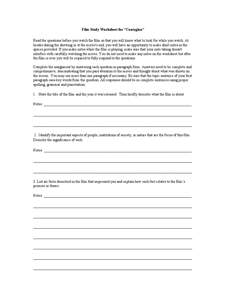 Contagion Film Study Worksheet Worksheet Question
