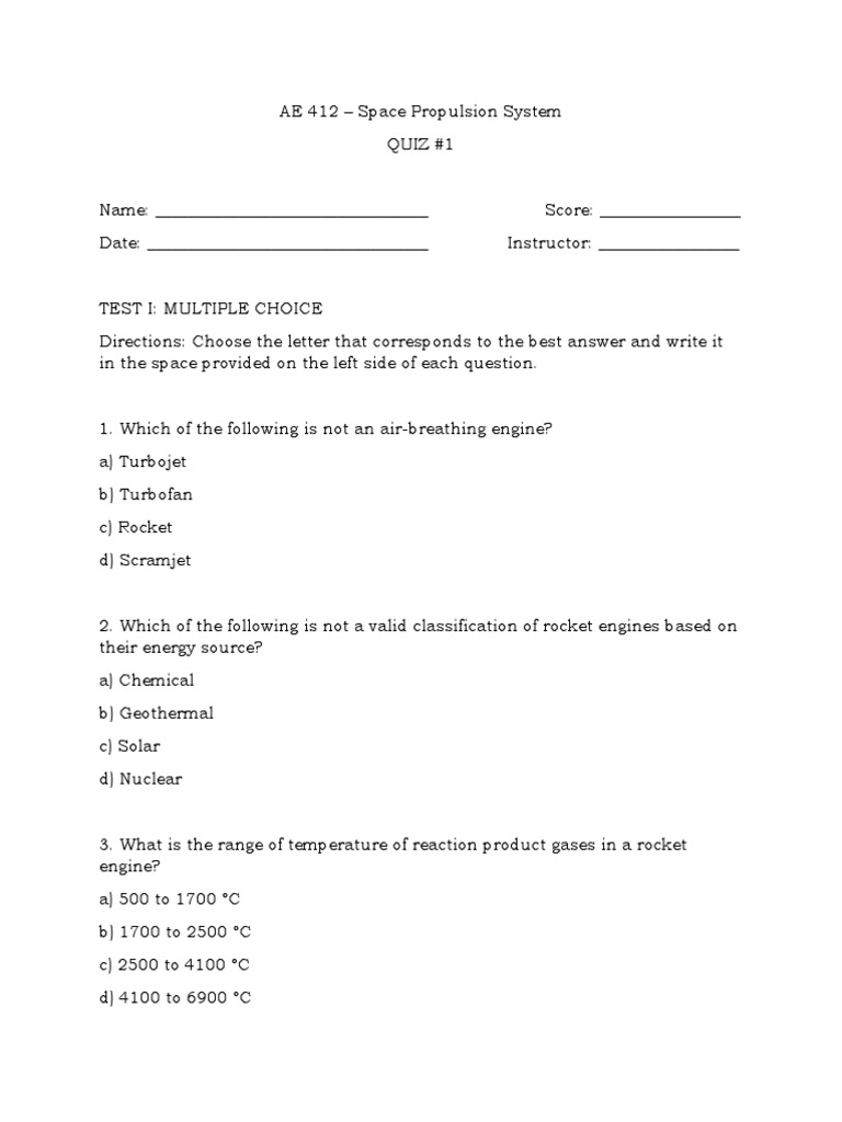 Assessing Student Knowledge of Space Propulsion Systems A Quiz on