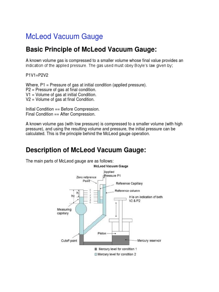 Mcleod Vacuum Gauge PDF Pressure Measurement Gases