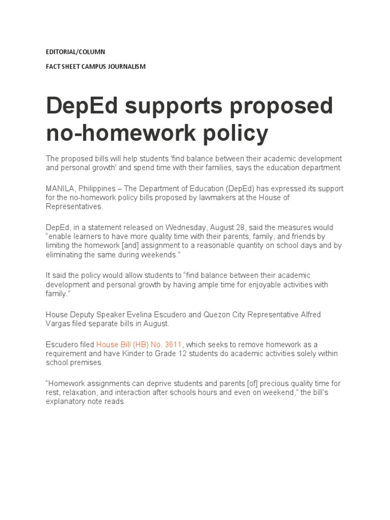 homework policy deped