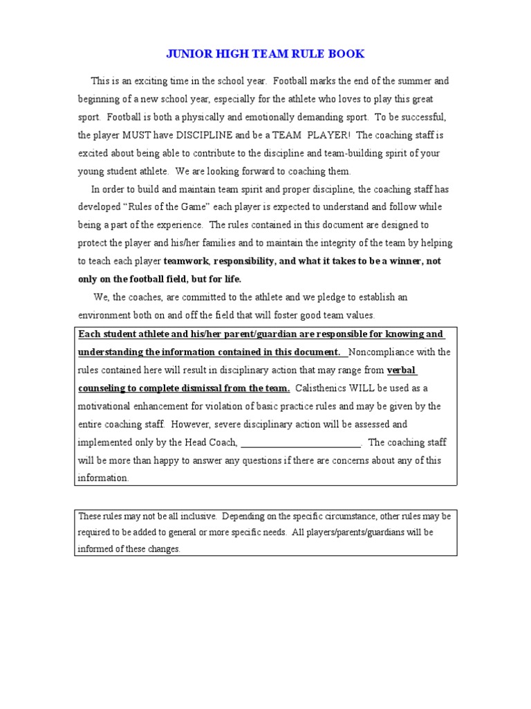 Junior High Team Handbook | PDF | Wellness | Lifestyle