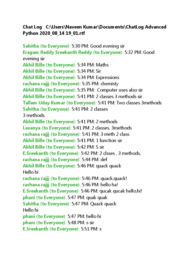 Chat Log: Python Class Discussion | PDF | Computing | Computing And ...