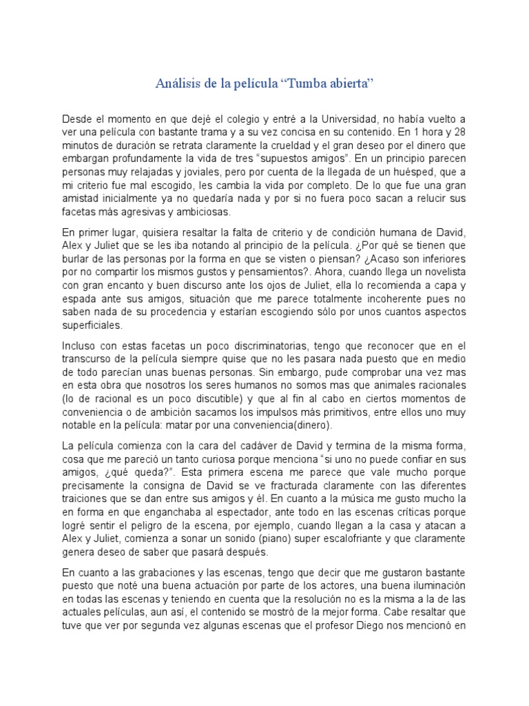 Análisis de La Película Tumba Abierta PDF