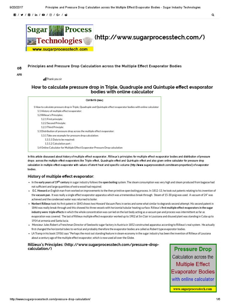 Principles and Pressure Drop Calculation Across The Multiple Effect