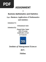 Assignment: Business Mathematics and Statistics Topic: Business Application of Mathematics and Statistics