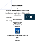 Assignment: Business Mathematics and Statistics Topic: Business Application of Mathematics and Statistics