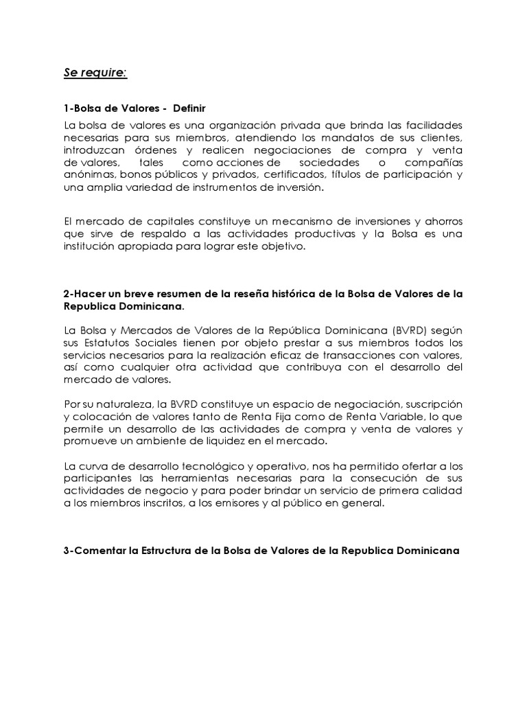 Definición y descripción general de la Bolsa de Valores de la República ...