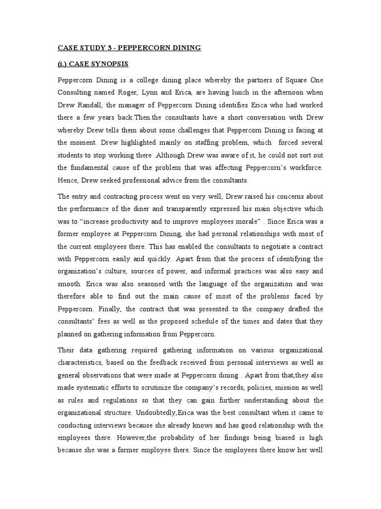 Peppercorn Dining OD Case Study 3 PDF Quantitative Research