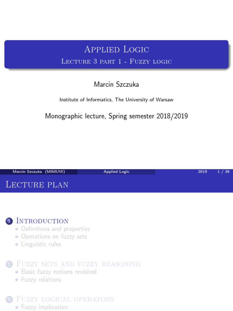 Applied Logic: Lecture 3 Part 1 - Fuzzy Logic | PDF | Fuzzy Logic | Logic