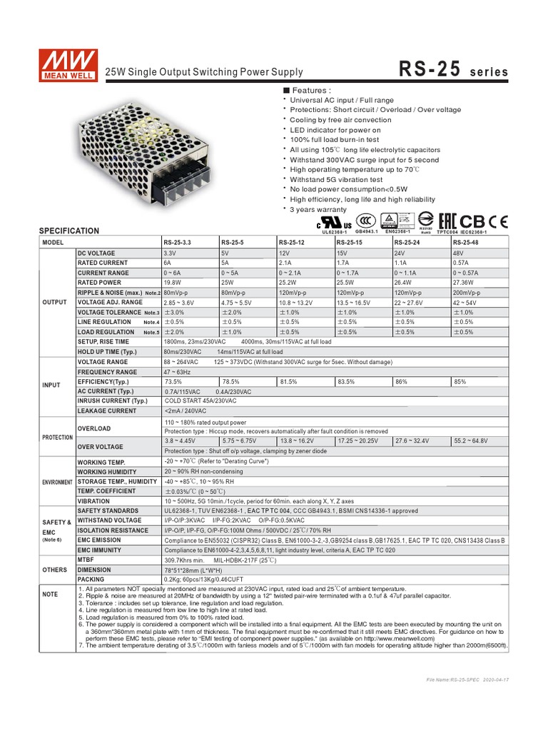 25W Single Output Switching Power Supply: Series | PDF | Rectifier ...