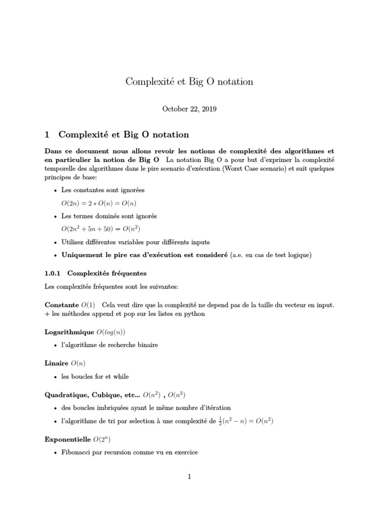 Complexité Et Big O Notation | PDF | Algorithmes | Algorithmes et ...