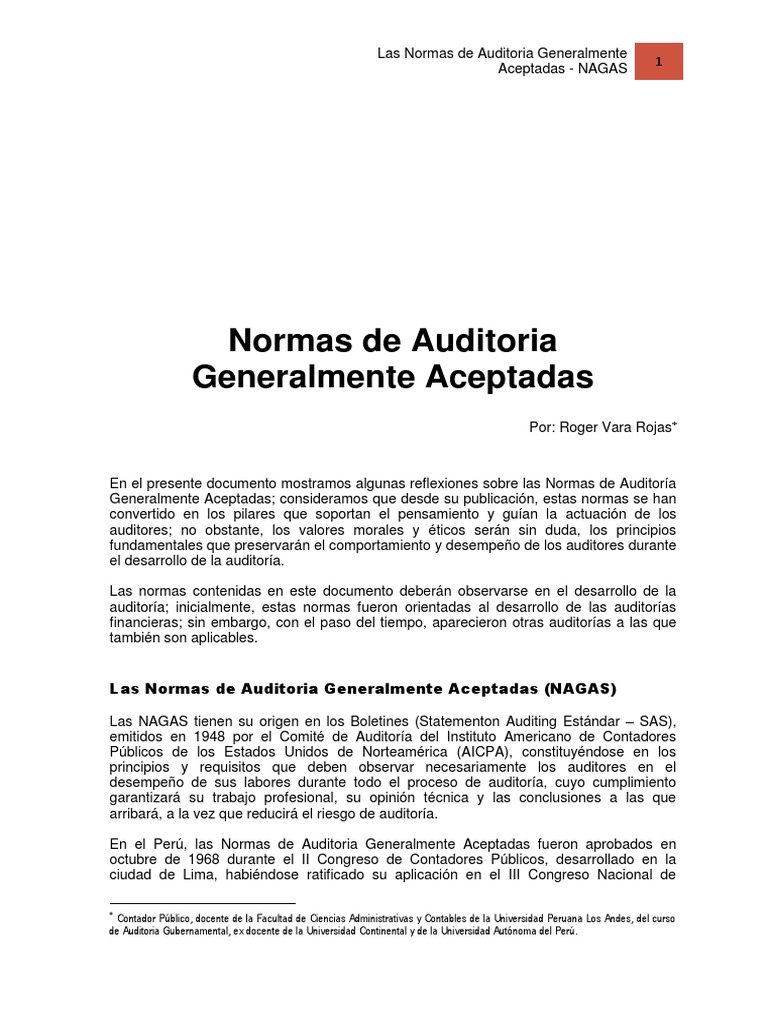 Las Normas de Auditorc3ada Generalmente Aceptadas PDF | PDF | Contralor ...