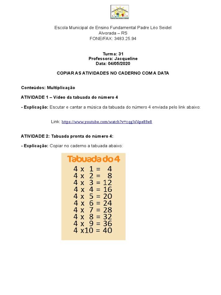 Caderno de Atividades da Tabuada do 5 – Multiplicação