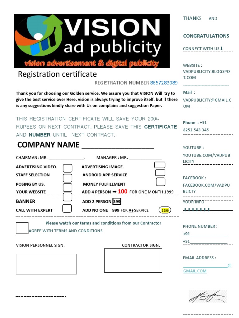 Registration Certificate for Vision Services | PDF | Facebook | Mobile ...