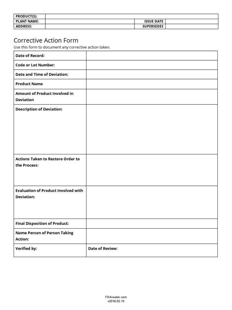 Use This Form To Document Any Corrective Action Taken | PDF