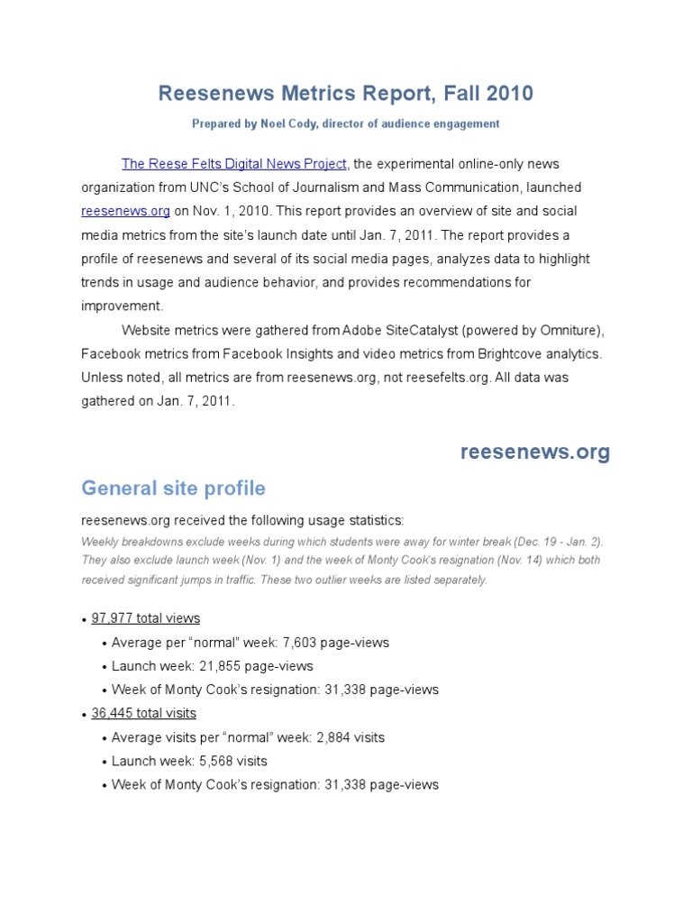 Reesenews Metrics Report Fall 2010 | PDF | Home Page | Facebook
