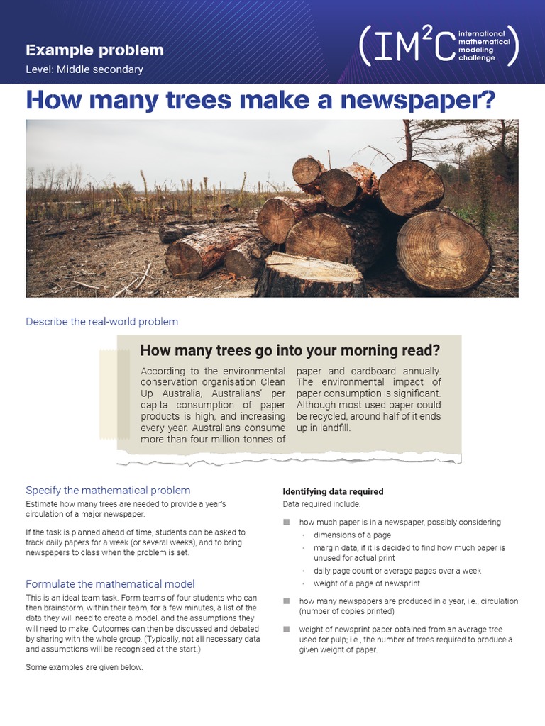 How Many Trees Make A Newspaper? Example Problem PDF Newsprint Paper