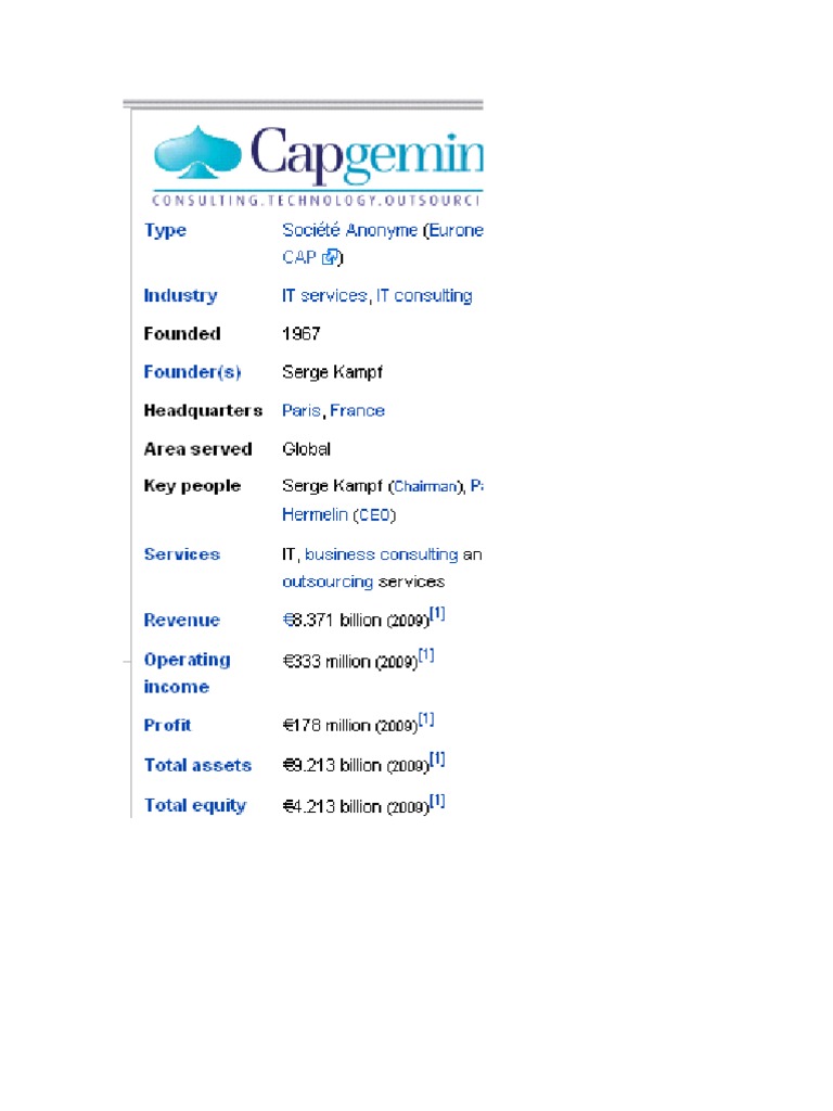 Capgemini: History and Global Reach | PDF | Companies | Business