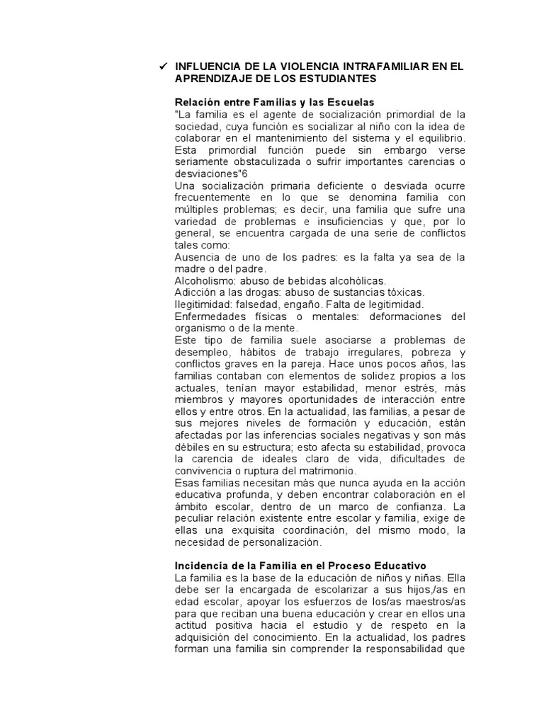 Impacto de la Violencia Familiar en Educación | PDF | Abuso infantil ...