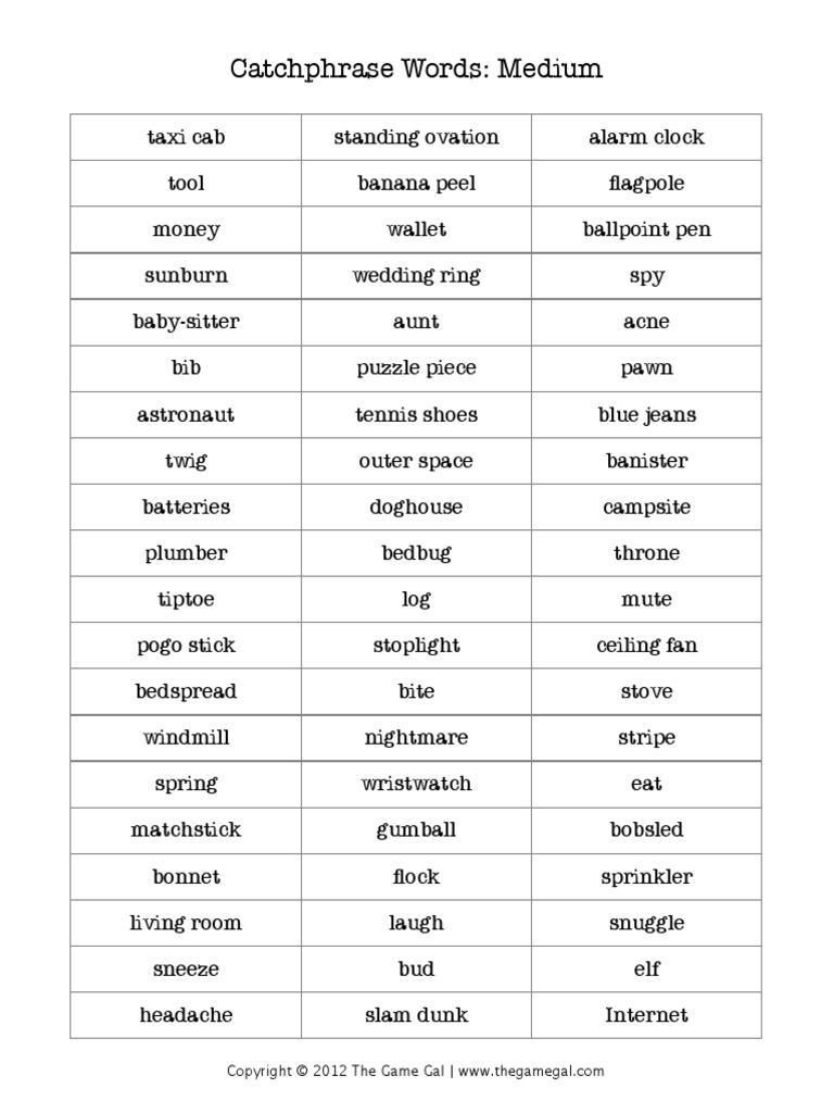 Catchphrase Words Medium PDF PDF Nature