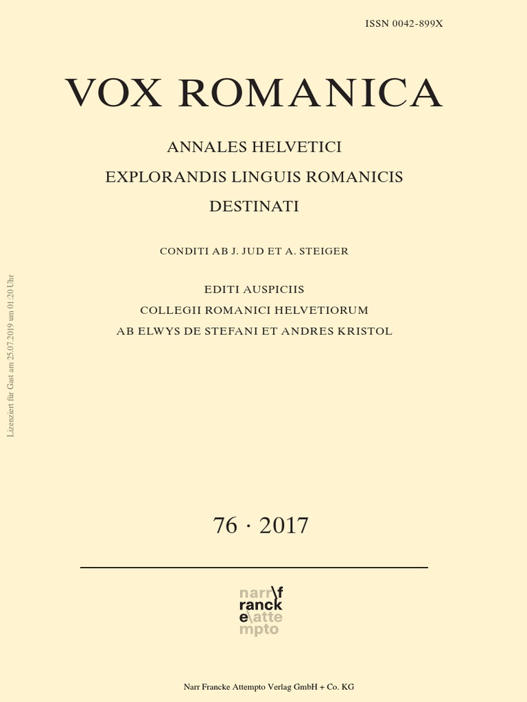 Vox Romanica Annales Helvetici Explorandis Linguis Romanicis Destinati Pdf Linguistique Semiotique