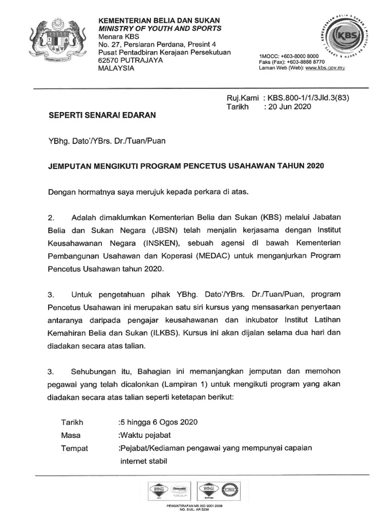 Jemputan Program Pencetus Usahawanan 2020