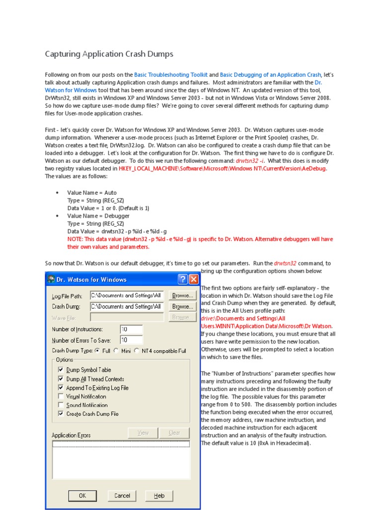 Capturing Application Crash Dumps PDF Windows Registry Command