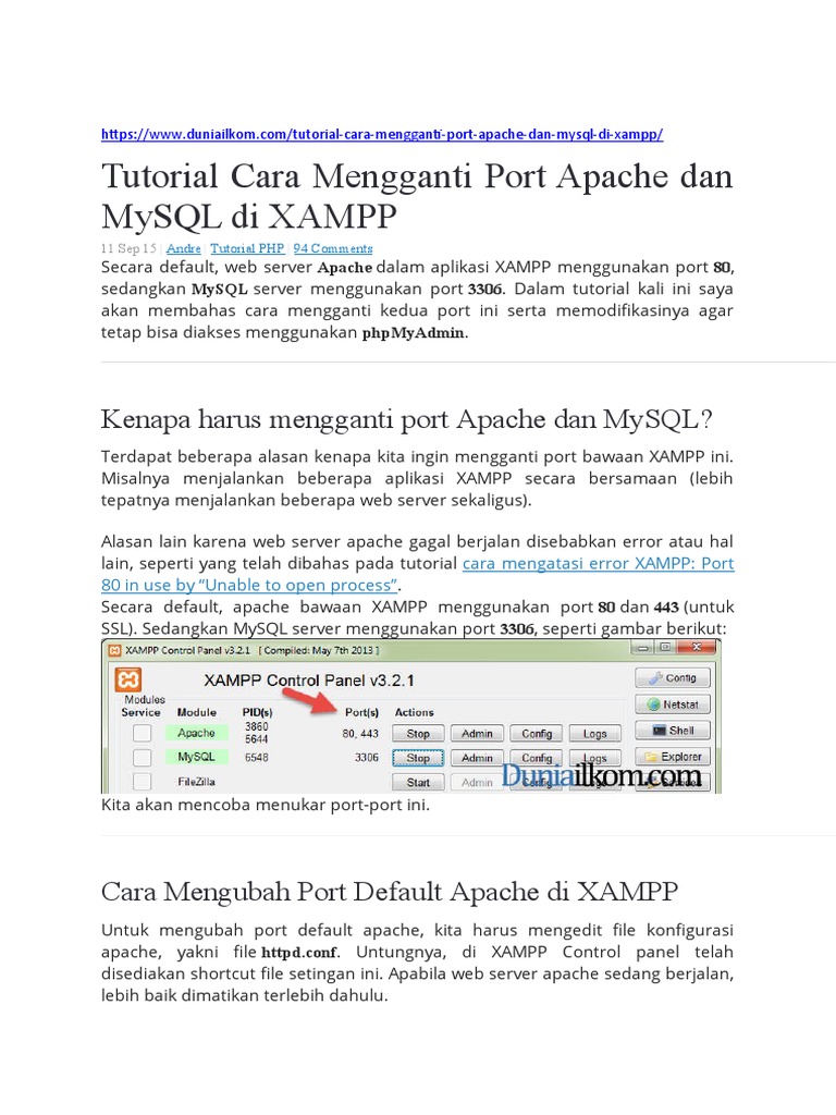 Cara Mengganti Port Apache Dan MySQL Di XAMPP | PDF