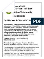 Pase laboral Quispe Tintaya Javier para trabajar en empresa de planchado y pintura Mateus Ccorahua Maritza