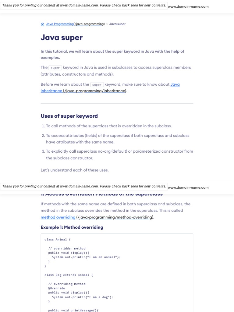 Java Super Keyword (With Examples) | PDF | Inheritance (Object Oriented ...