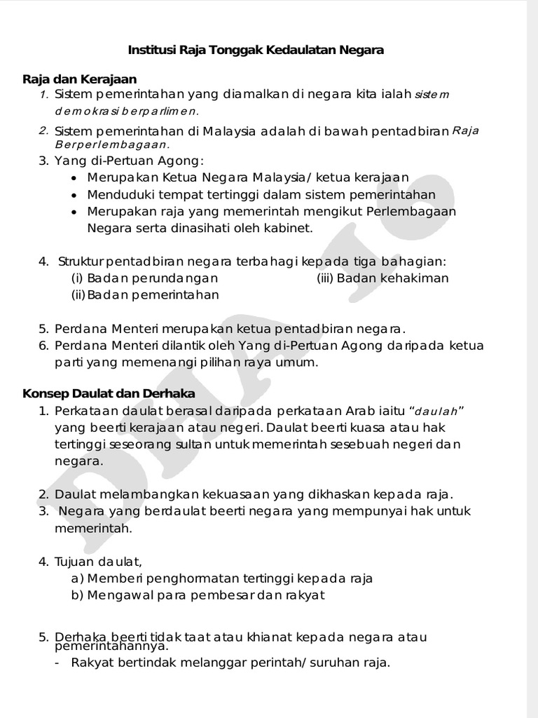 Bab 1 Institusi Raja Tonggak Kedaulatan Negara Pdf
