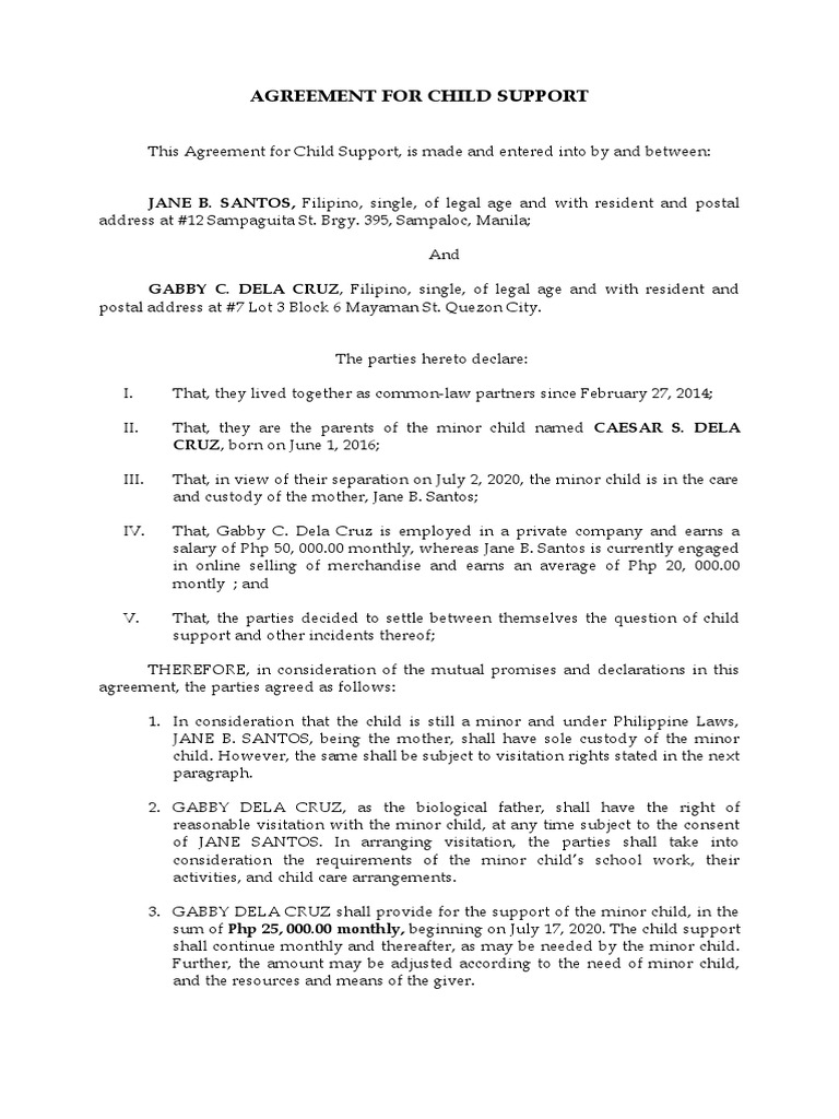 Child Support Agreement Sample Philippines | PDF | Child Custody | Family