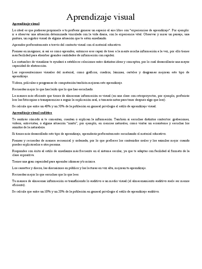 Aprendizaje Visual | PDF | Aprendiendo estilos | Aprendizaje