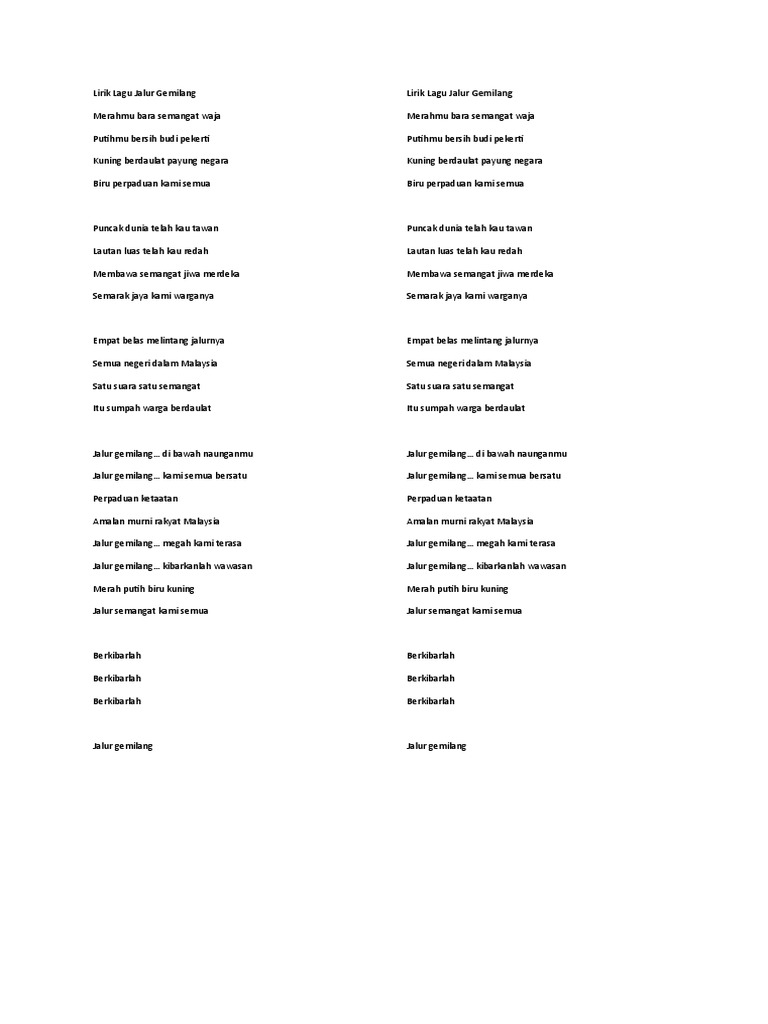 Lirik Lagu Jalur Gemilang | PDF