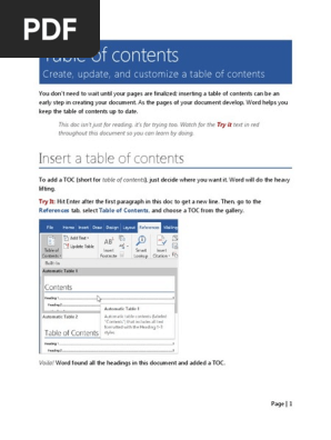 Table of contents