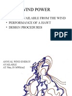 Wind Power: - Power Available From The Wind - Performance of A Hawt - Design Procedures