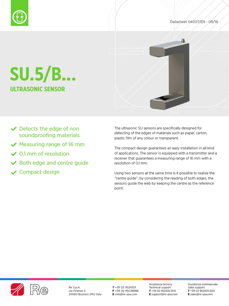 Ultrasonic Sensor SU.5/B Data Sheet | PDF | Ultrasound | Sensor