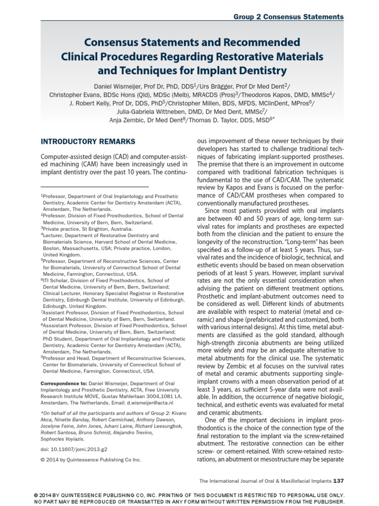 Consensus Statements and Clinical Procedures Regarding