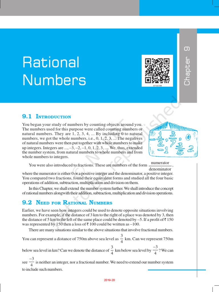 CBSE Class 7 NCERT Maths Book Rational Numbers Chapter 9 PDF | PDF ...