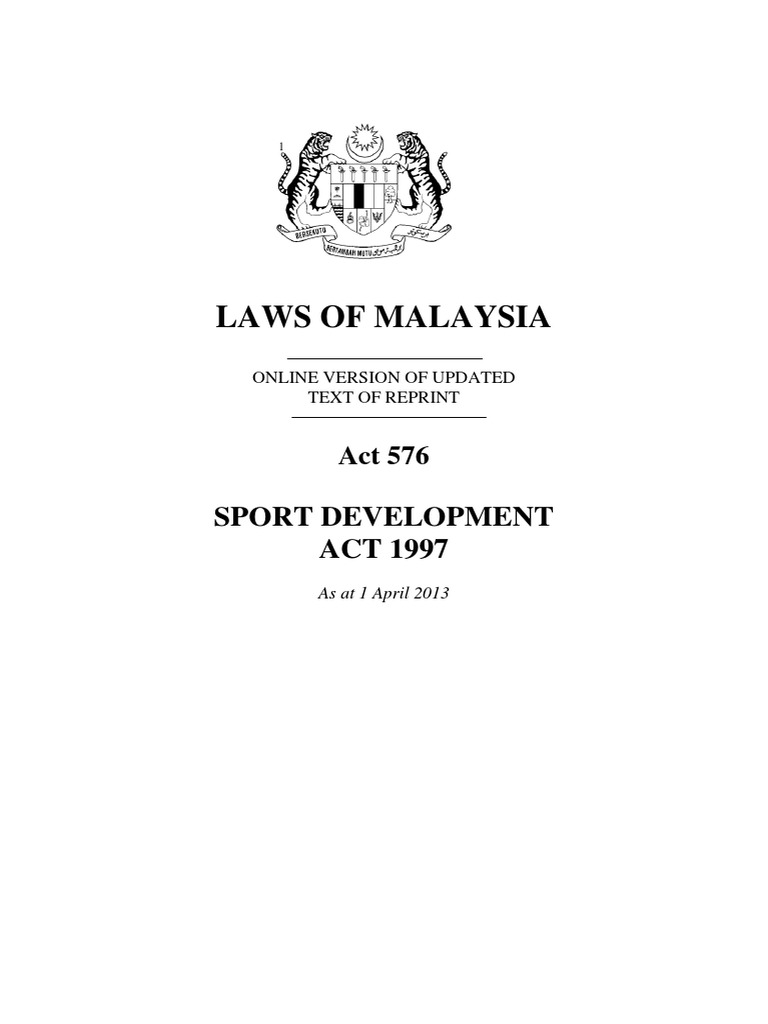 Sports Development Act 1997 Act 576 PDF Common Law Public Law