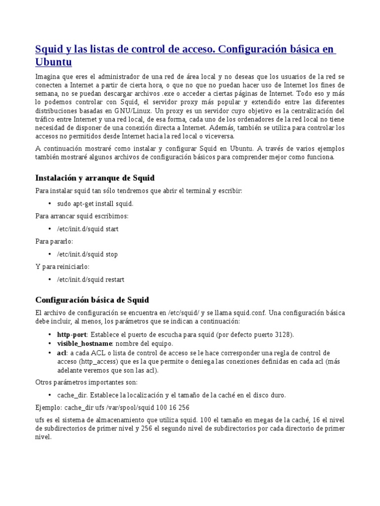 Configuración básica de Squid en Ubuntu | PDF | Servidor proxy | Internet